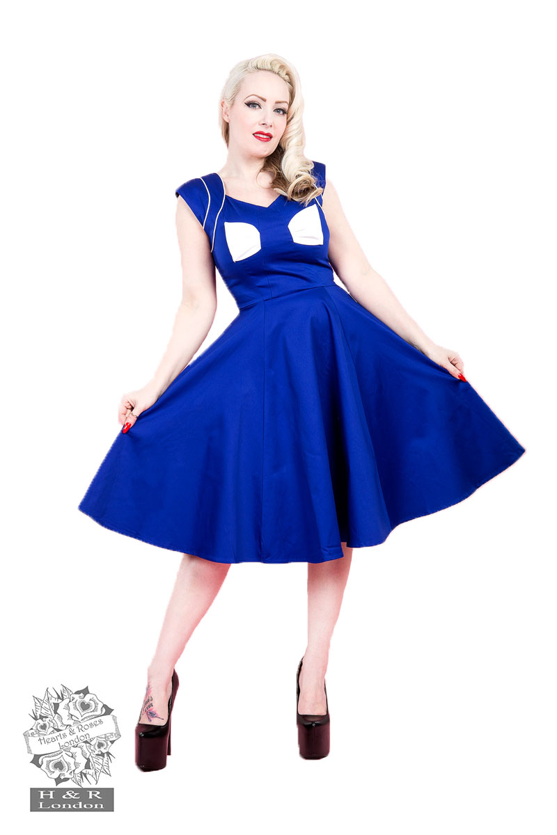 Blue White Bow Lady Hepburn Dress